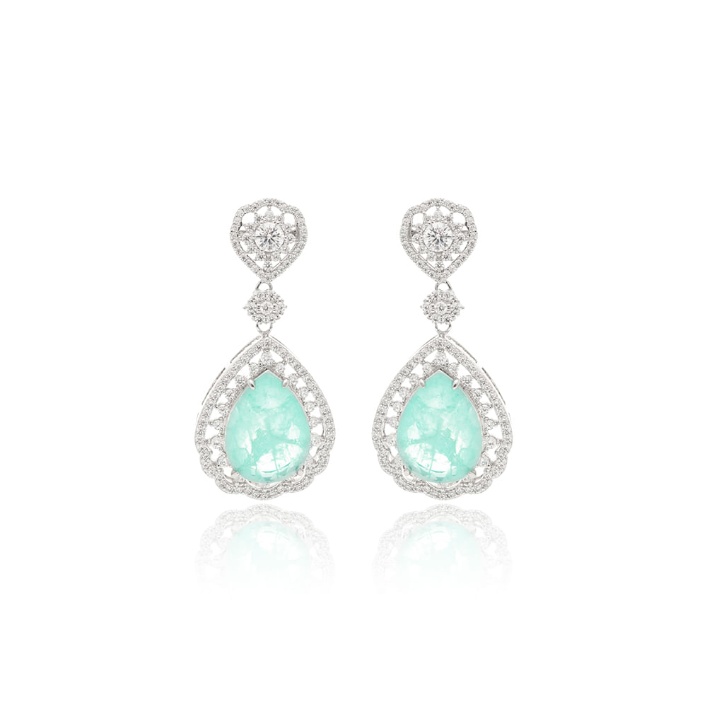 Brinco Gotão Fusion Turmalina e Zircônias Brancas - Banho de Ródio Branco